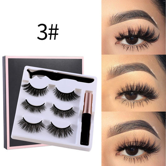 Cross-border magnet false eyelashes three pairs of self-adhesive liquid eyeliner set dense magnetic eyelashes set magnetic