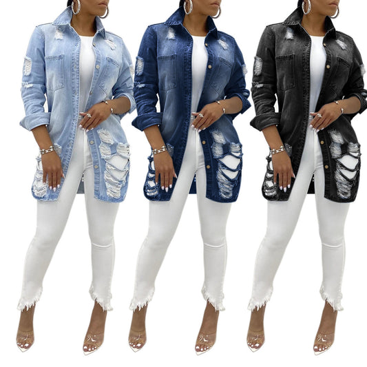2025 wish ladies denim jacket ripped sexy thin denim jacket female jacket