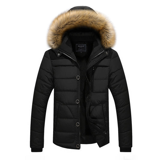 Amazon cross-border men's cotton-padded jacket plus fleece thick fur collar stitching cotton-padded jacket middle-aged men's cotton-padded jacket father's jacket jacket