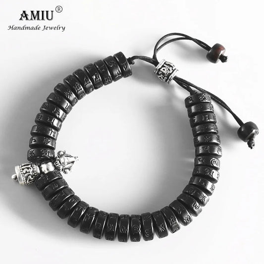 AMIU Tibetan buddhism Vajra Charm White Copper Prayer Bell Natural Coconut Shell Beads Handmade Bracelet For Man And Women