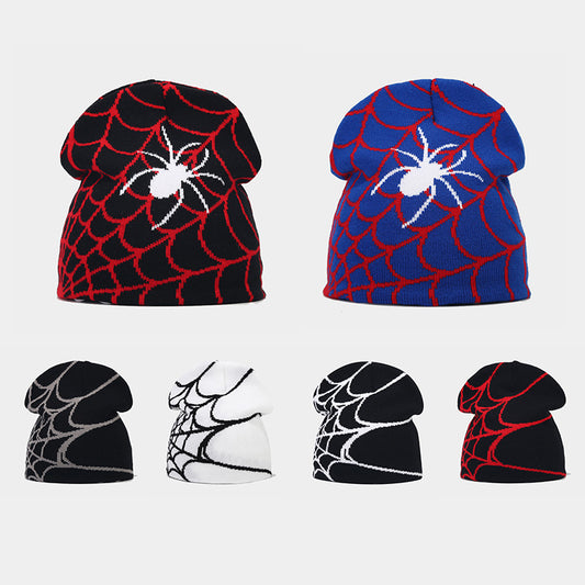 Amazon hot sale Gothic style spider web jacquard knitted hat men hip hop outdoor warm hat women wool hat trend