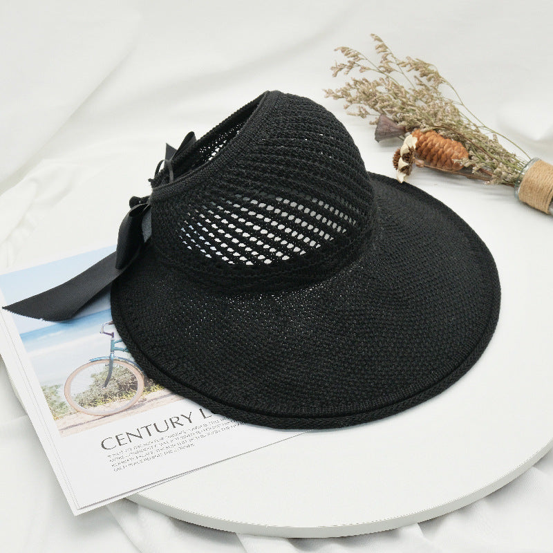 2022 new summer hat women's sun hat empty top straw hat big brim bow foldable beach hat sun protection hat