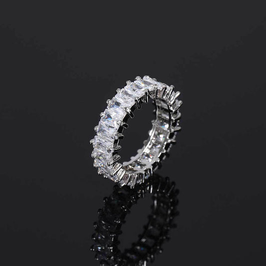 European and American hip-hop 6mm single-row T-square zircon ring real gold electroplating personality design hiphop men and women couple rings