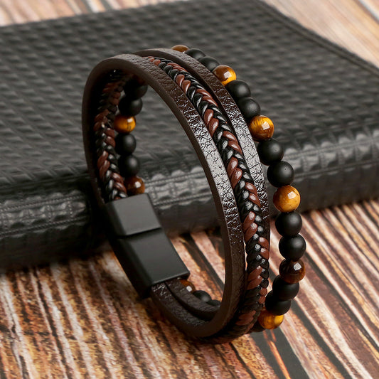 Amazon Men's Handmade Bracelet Men's Braided Natural Obsidian Bracelet Hand Decor Beaded Bracelet Bracelet Wholesale