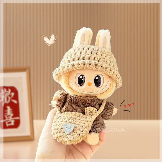 New doll clothes 17cm labubu sweater hat shoulder bag crochet set creative vinyl labubu doll accessories