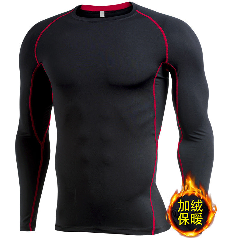 Velvet warm fitness clothes for men in autumn and winter high elastic breathable quick-drying clothes sweaty basketball running long-sleeved sportswear