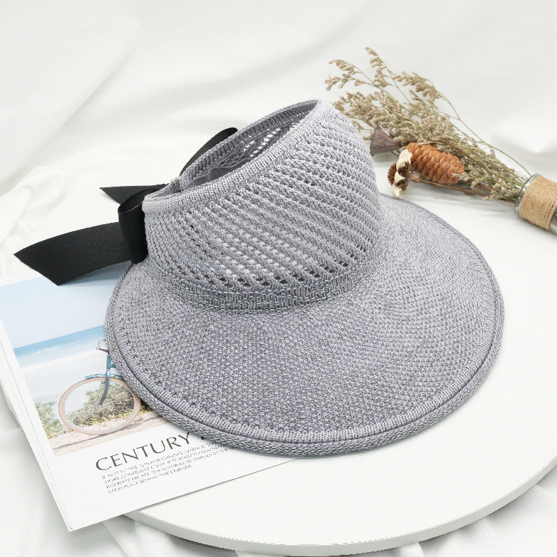 2022 new summer hat women's sun hat empty top straw hat big brim bow foldable beach hat sun protection hat