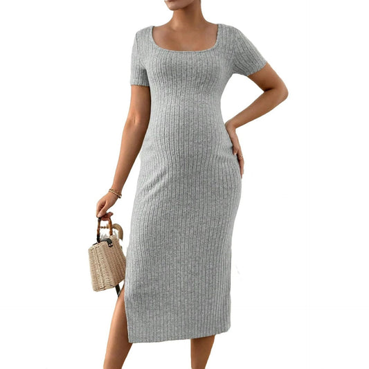 Cross-border foreign trade Amazon European and American pregnant women cross-border foreign trade ribbed knitted round square neck short-sleeved pregnant women jumpsuit