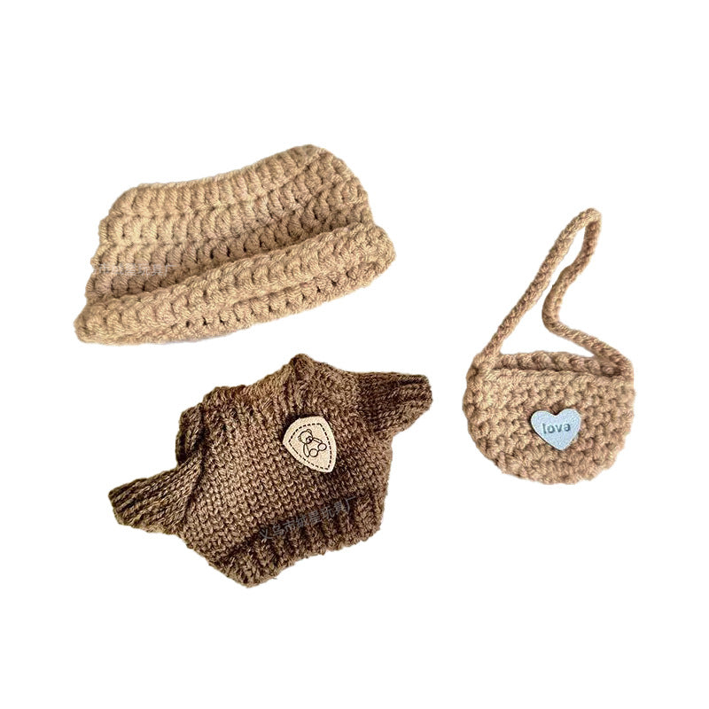 New doll clothes 17cm labubu sweater hat shoulder bag crochet set creative vinyl labubu doll accessories