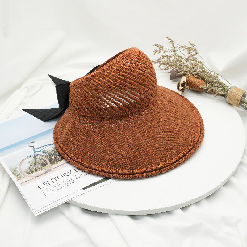 2022 new summer hat women's sun hat empty top straw hat big brim bow foldable beach hat sun protection hat