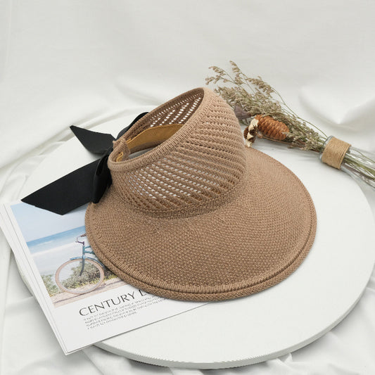 2022 new summer hat women's sun hat empty top straw hat big brim bow foldable beach hat sun protection hat