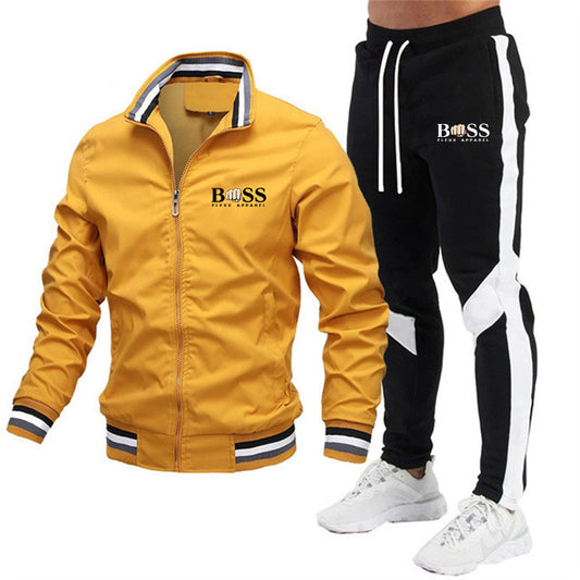 2025 new men's jacket suit casual suit splicing trousers bomber jacket high quality jacket suit