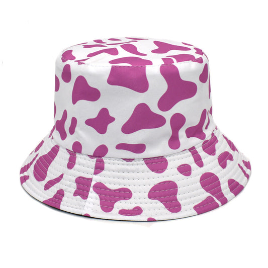 Cross-border new cow print fisherman hat for women, Korean style double-sided basin hat for men, summer outdoor sun hat, trendy