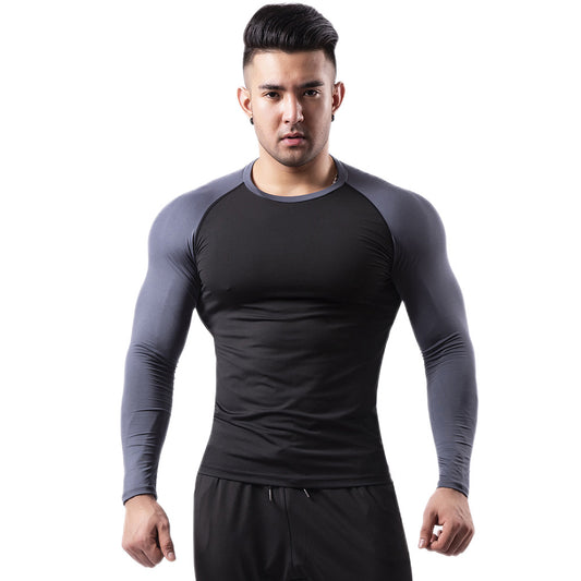 Velvet warm fitness clothes for men in autumn and winter high elastic breathable quick-drying clothes sweaty basketball running long-sleeved sportswear
