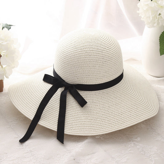 2021 summer hat ladies big-edge bow sun hat female straw hat outdoor travel UV sun hat
