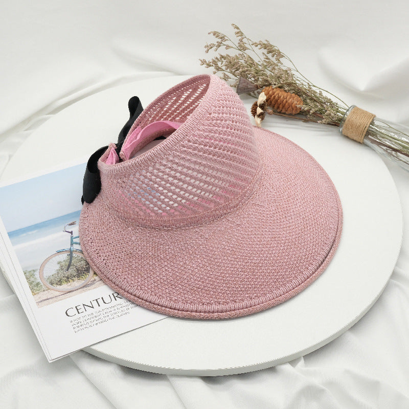 2022 new summer hat women's sun hat empty top straw hat big brim bow foldable beach hat sun protection hat