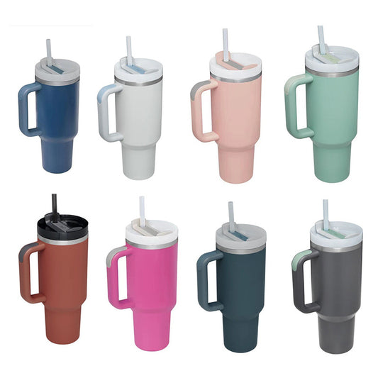 Cross-border car cup 40oz second generation handle cup thermos cup double layer ice cup water cup straw cup logo wholesale