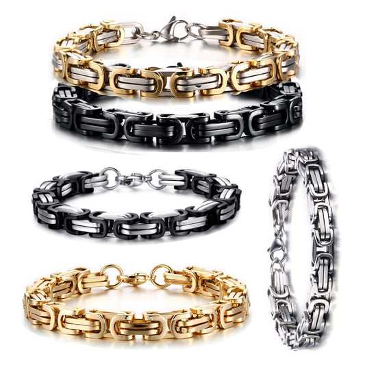European and American titanium steel emperor chain bracelet stainless steel square buckle color Taigang bracelet handmade motorcycle bracelet wholesale