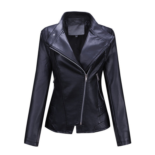 wish cross-border European code new spring and autumn women's leather jacket women's short jacket slim thin leather jacket women's motorcycle jacket